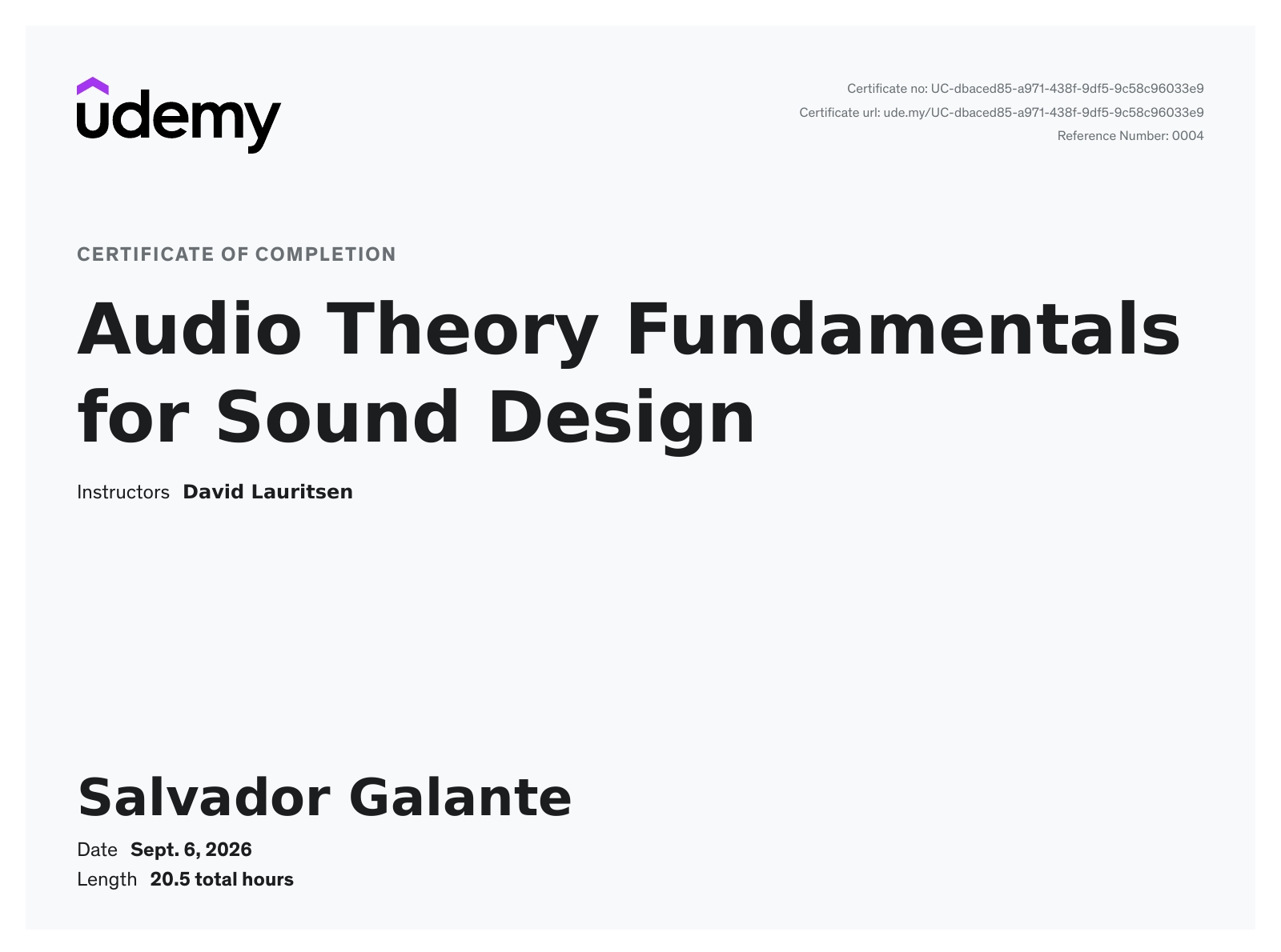 Certificate - Audio Theory Fundamentals for Sound Design