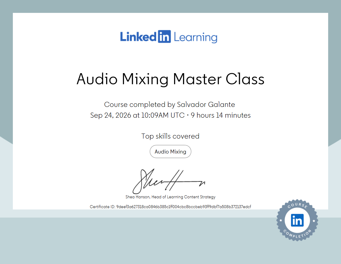 Certificate - Audio Mixing Master Class